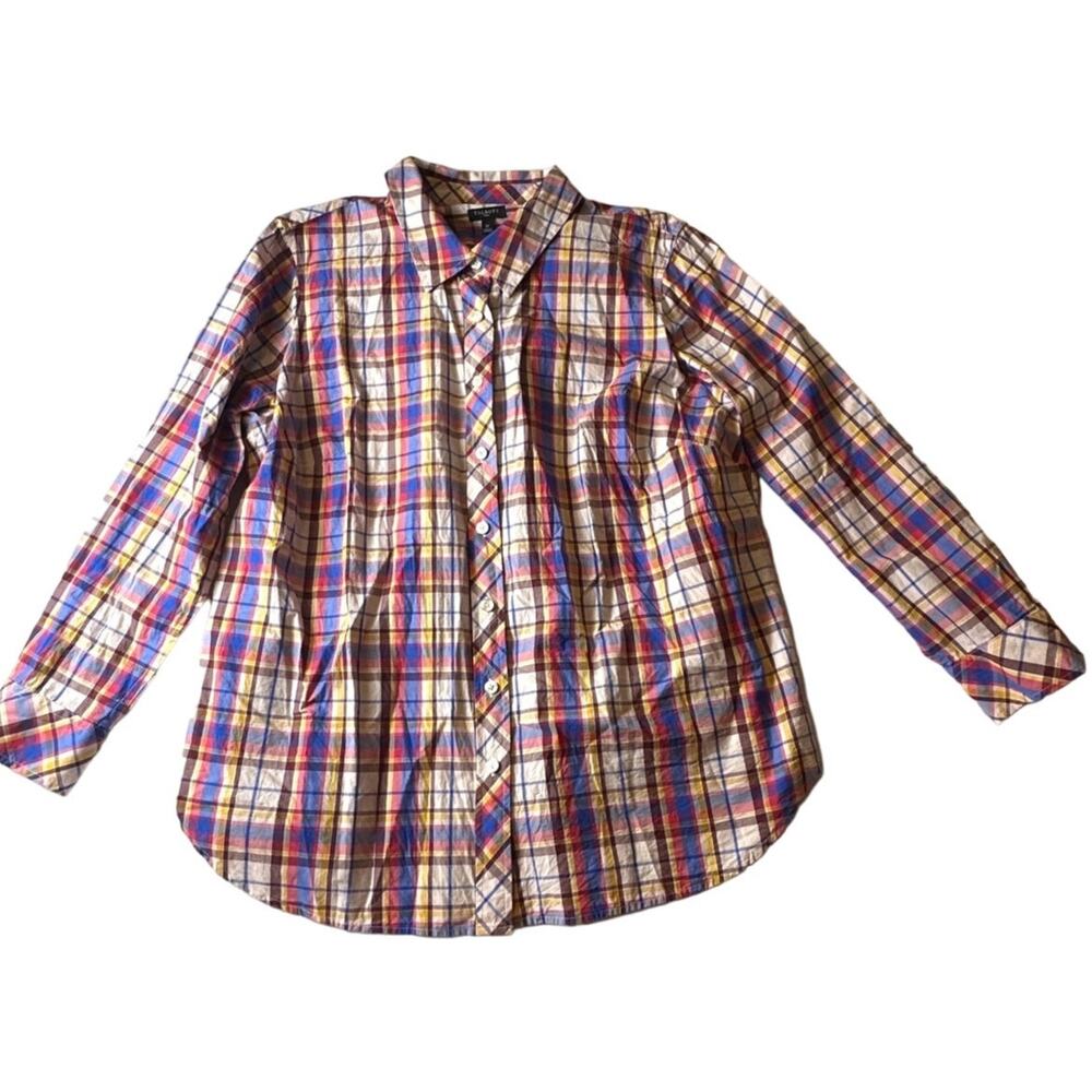 Talbots Women's Shirt Top Blouse 100% COTTON Plaid Multicolor Button-down L